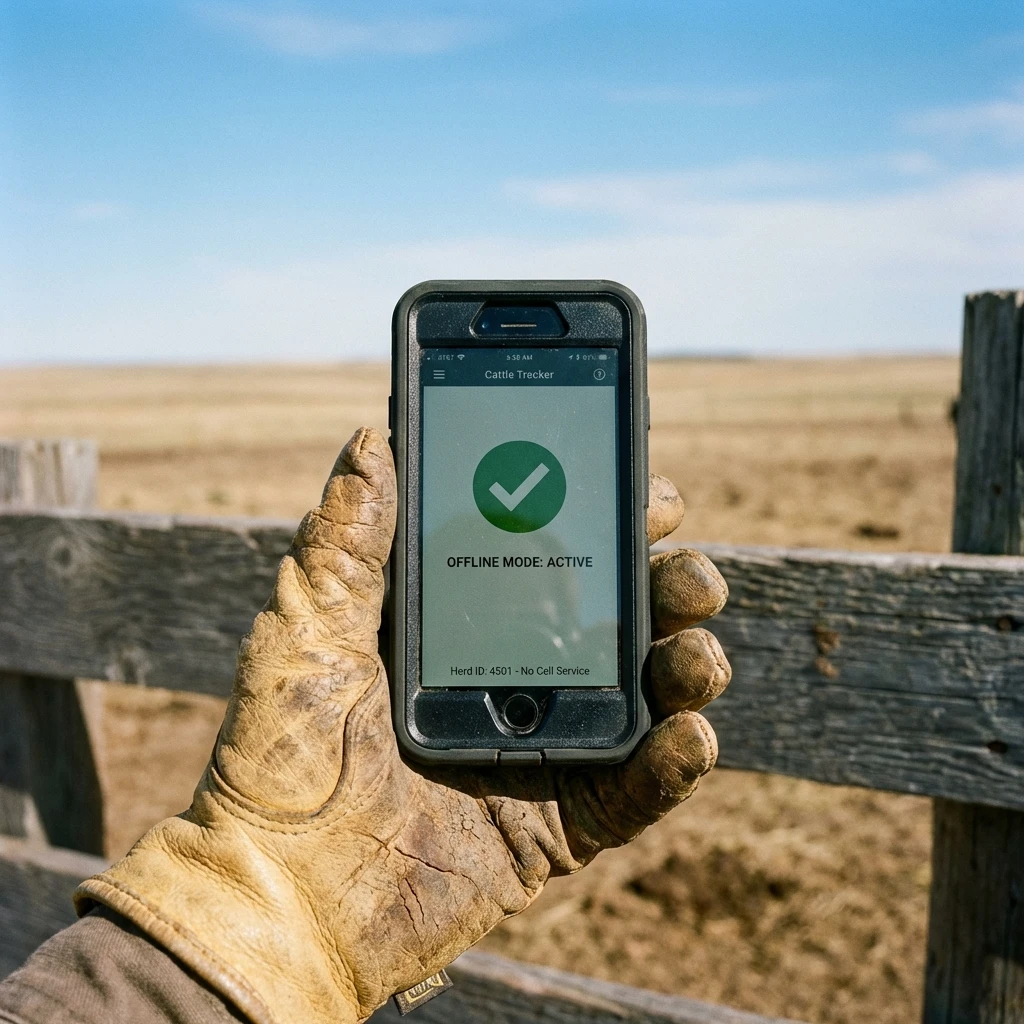 Rancher using offline mode on cattle app in remote field